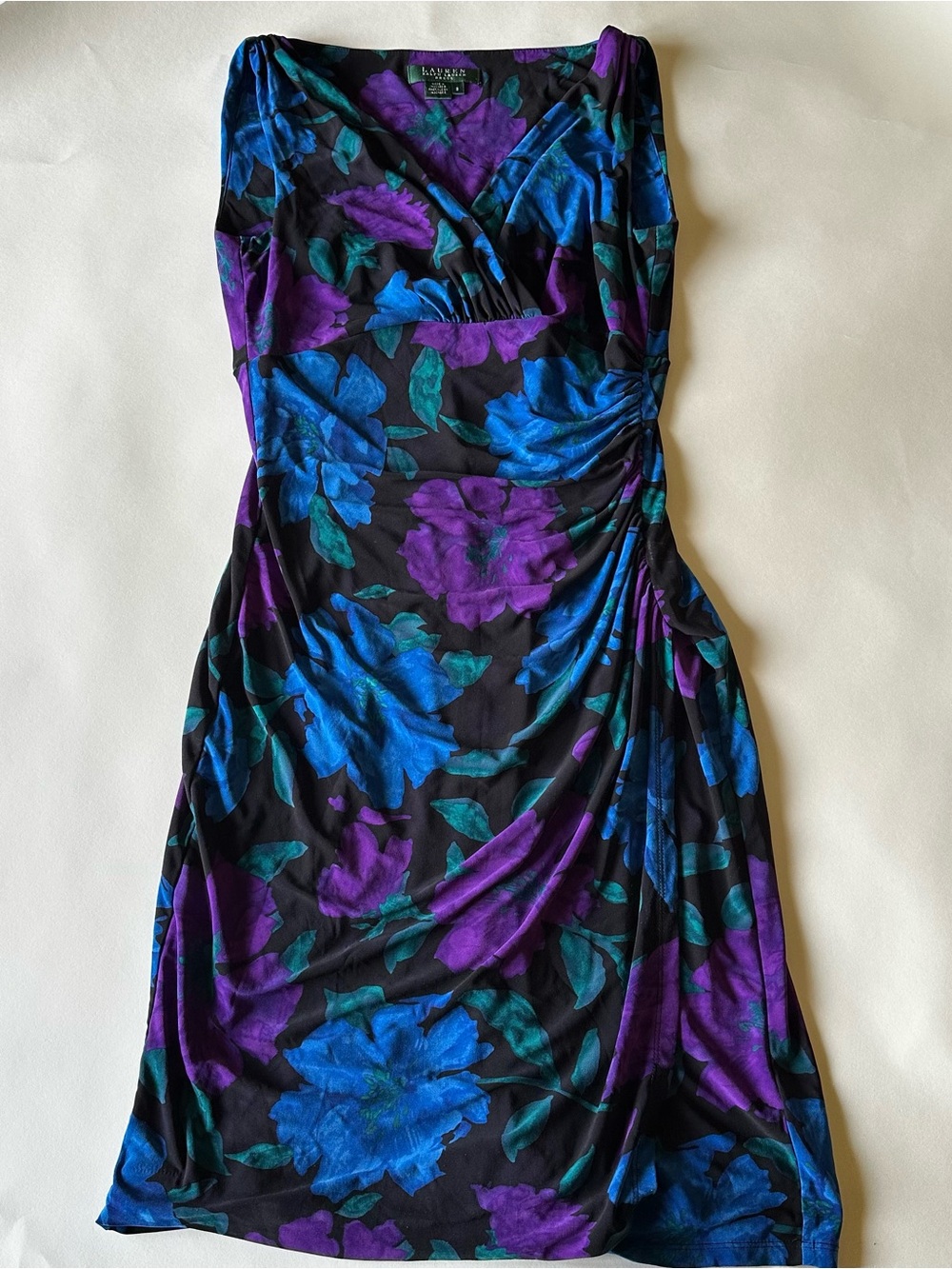 Lauren Ralph Lauren Jewel Floral Ruched Cocktail Dress Size 8